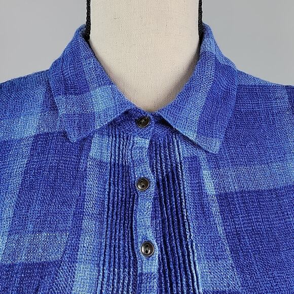 Anthropologie Isabella Sinclair Blue Plaid Linen Blend Sleeveless Shirt Dress M - Picture 5 of 14